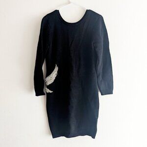 ba&sh Wool and Cashmere Dress with Rhinestone Bird Detail